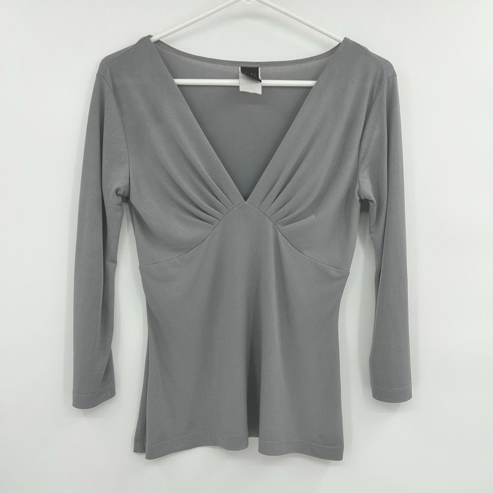 Vintage Y2K Wrapper Womens Babydoll Top Size S Silver Shimmer‎ 2000s